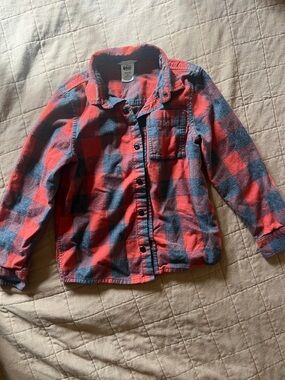REI Co-op Red and Grey Plaid Kids Button-Up Shirt